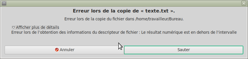 Erreur copie avec Caja